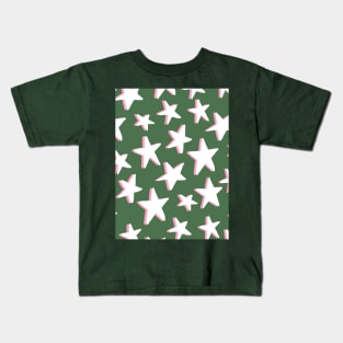 White, Pink and Green Stars Pattern Kids T-Shirt